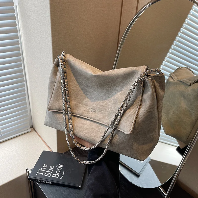 Vintage Large Capacity Denim Tote Bags for Women Shoulder Bags Versatile Chain Casual Large Bag Shopping Bags Bolsos De Mujer