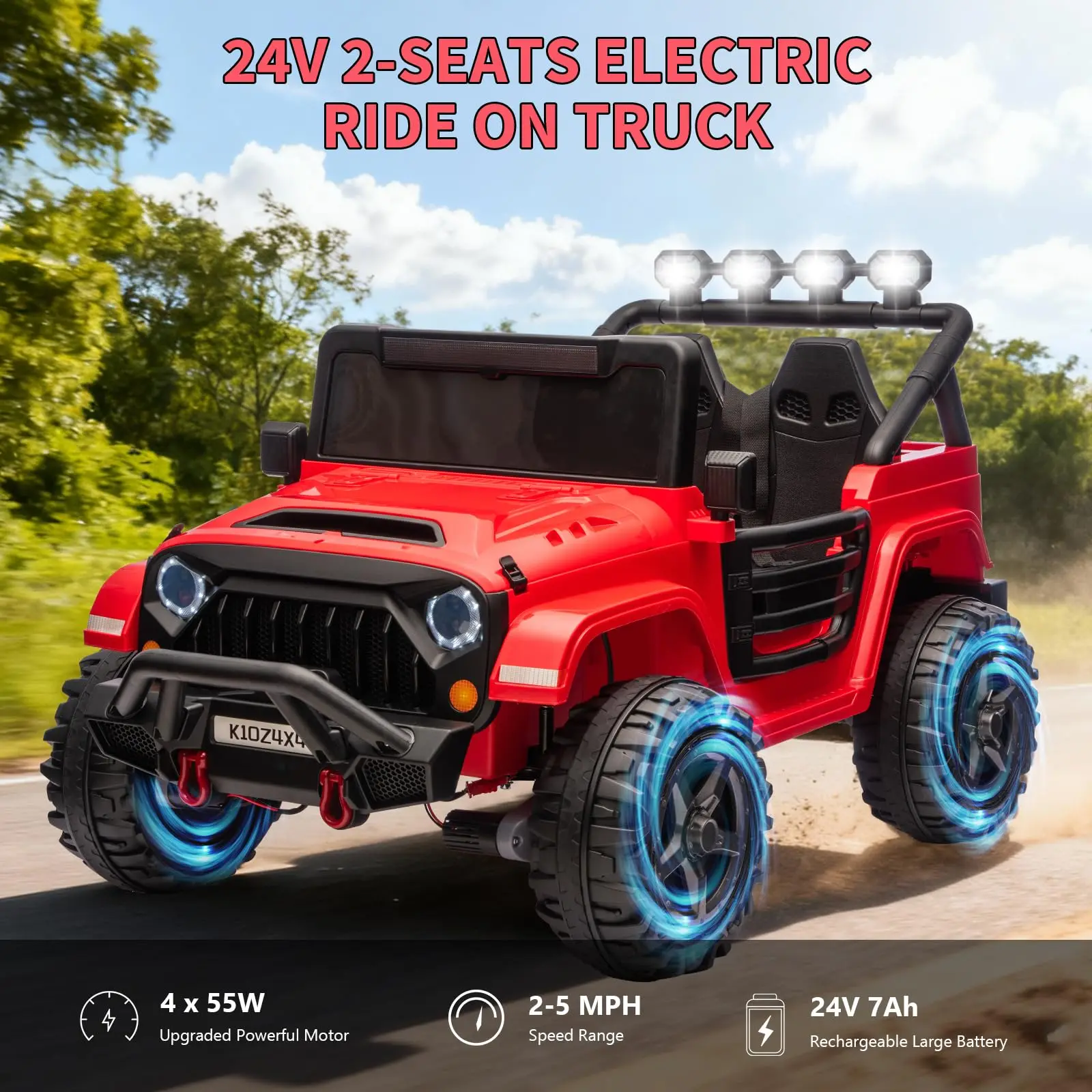 24V 2 Seater Kids Ride On Truck With Parent Remote, 4x200W Motors, 2WD/4WD, Bluetooth LED Lights, 5 MPH Electric Car Ages 3-8