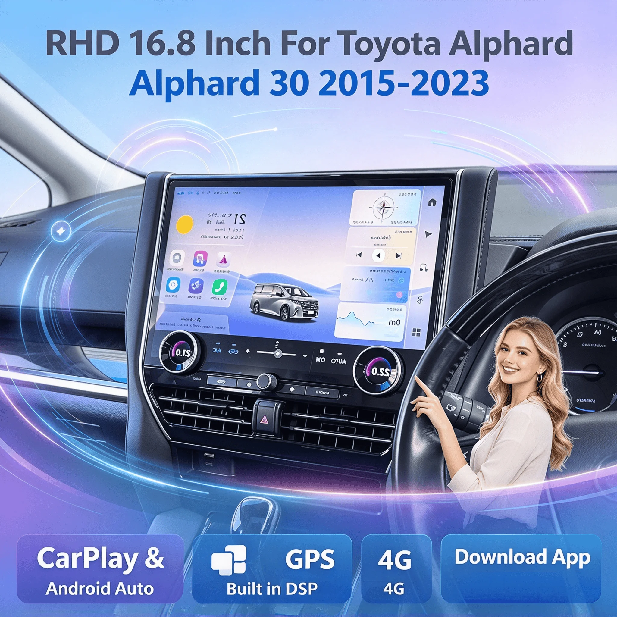 RHD16.8inch Car Radio Android 13 For Toyota Alphard 30 2015-2023 A30 Upgraded To 40 CarPlay Video Player GPS Stereo 4G WIFI