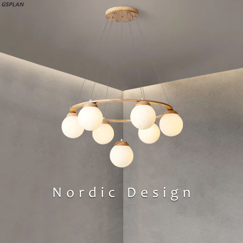 Nordic Rubber Wood Design Teto Pendant Lamp, Lustre para sala de estar, quarto, sala de jantar, cozinha, lustre pendurado luz, E27