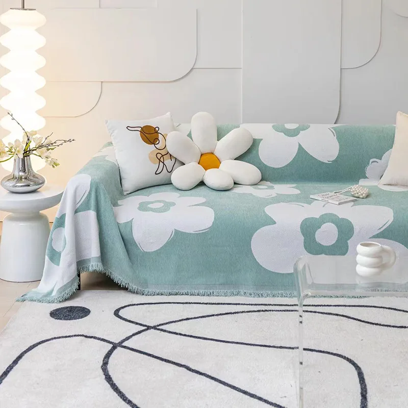 

Flower Blanket Woven Sofa Towel Cover Blanket Home Decor Dust Cover Camping Mat Tassel Braided Tapestry Throw