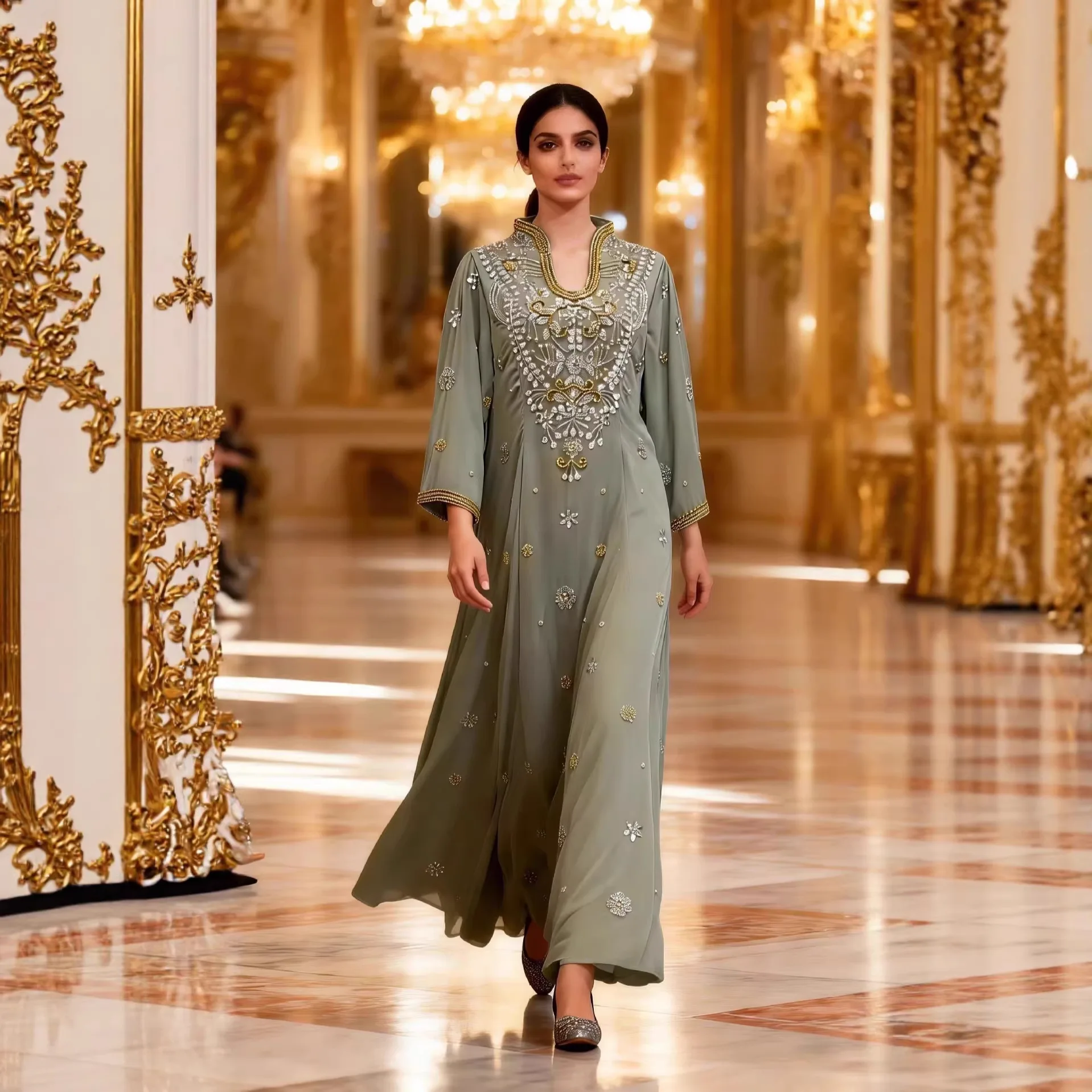 

Eid Dress Beading Abaya Women Muslim Party Long Dresses Ramadan Robe Morocco Dubai Maxi Gown Kaftan Islam Vestidos Jalabiya