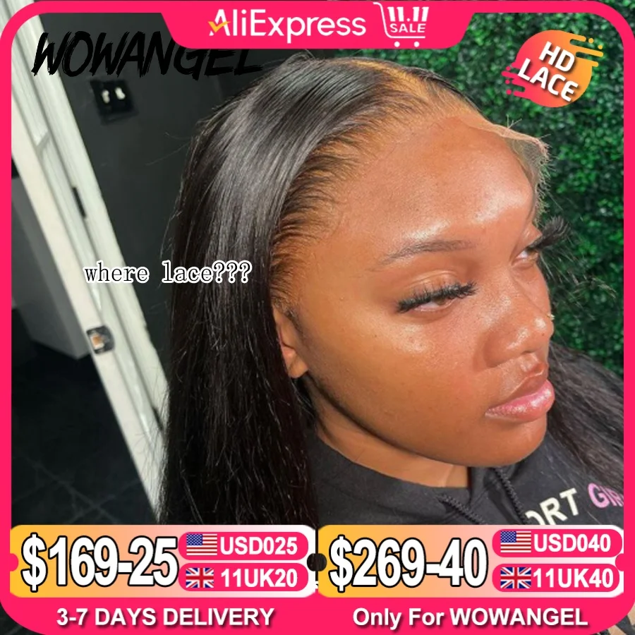 Wow Angel HD Full Frontal Wigs 36inch Straight Melt Skins 13x6 HD Lace Front Human Hair Wigs Virgin Hair Pre Plucked Glueless