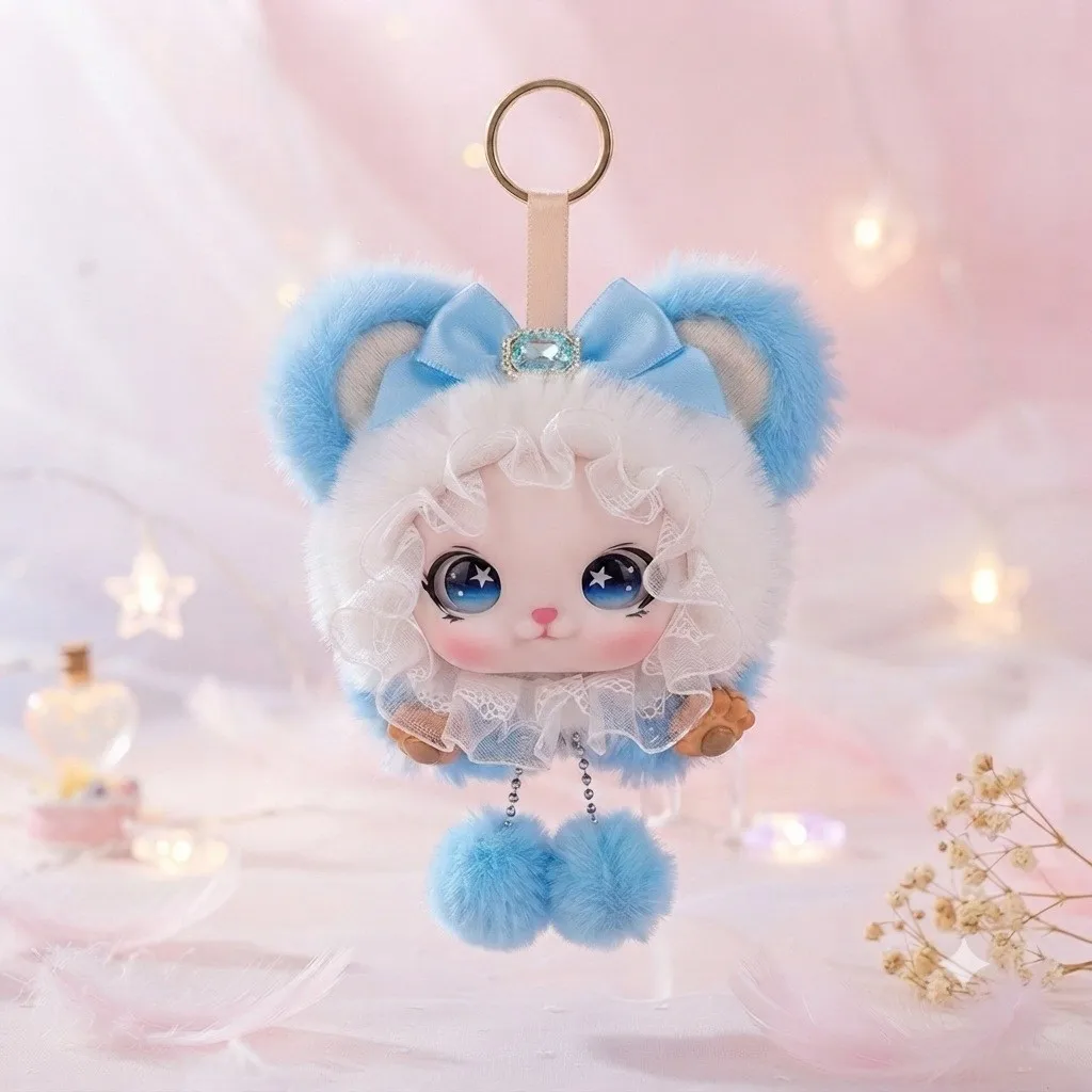 Cute Cat‑Ear Plush Figurine Desktop Statue Home Decor Ornament Bag Charm Keychain Soft Stuffed Doll Shelf Display Holiday Gift