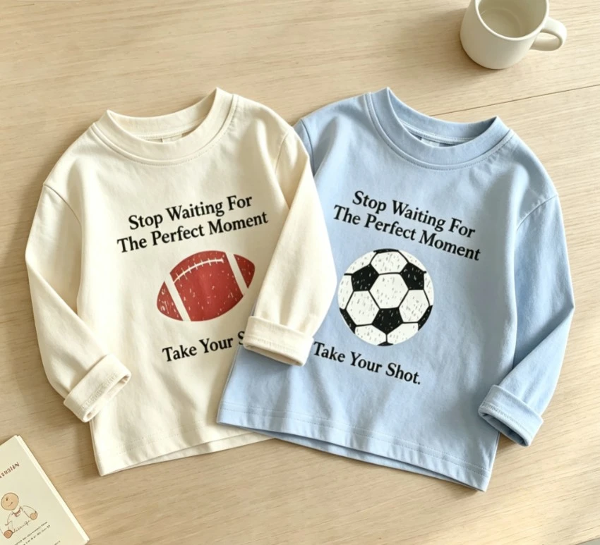 Soft Cotton Kids Sport Long Sleeve Crew Neck Tee Children Basketball Soccer Baseball Football Print Tees Children Daily Costume