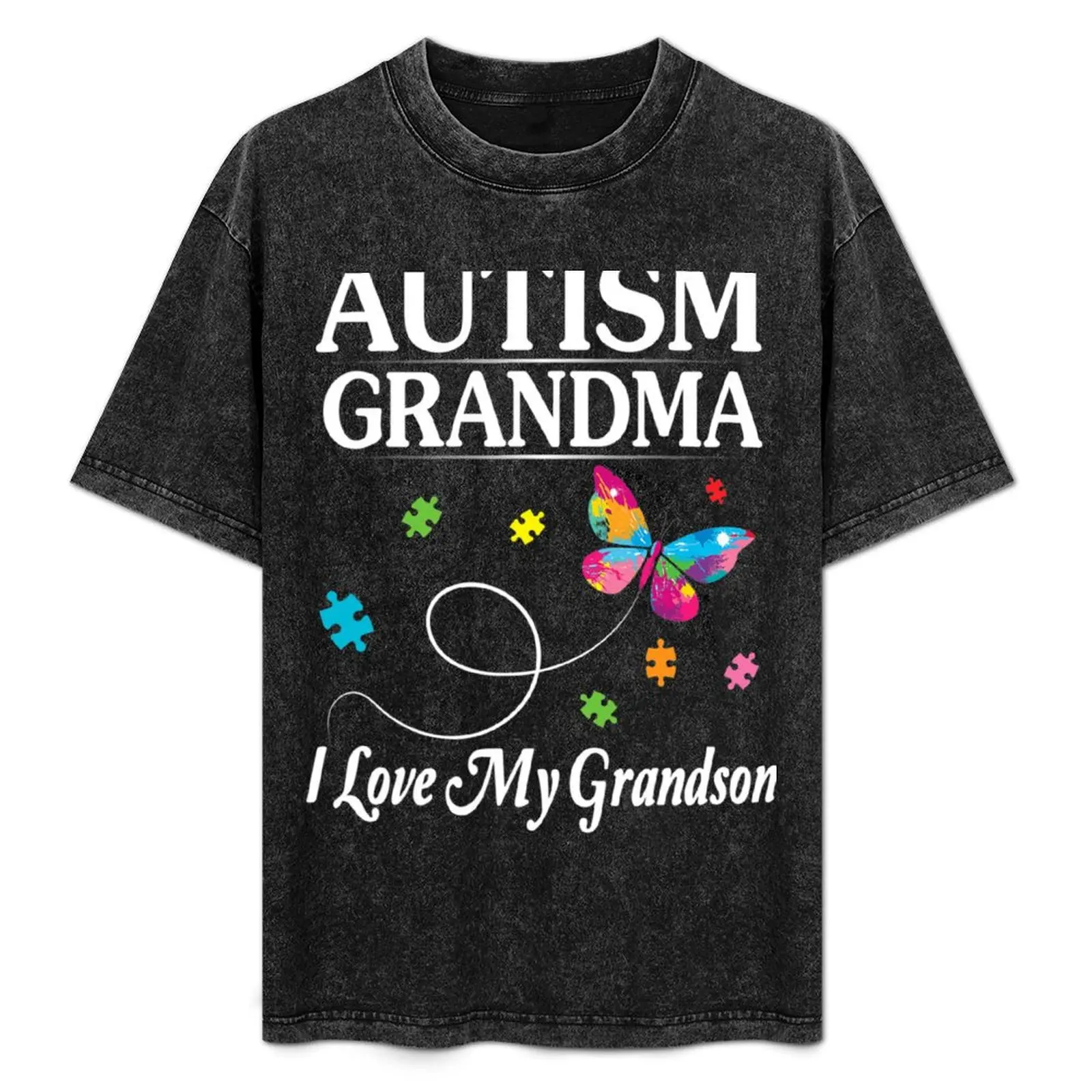 

Butterfly Autism Grandma I Love My Grandson Awareness T-Shirt Light Athletic Short Sleeve Tee Shirt