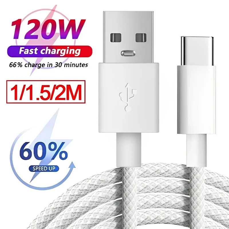USB Type C Charging Cables Nylon Braid 120w High-speed Data Wire USB C Quick Charger Cord for Samsung IPhone Huawei Xiaomi Oppo
