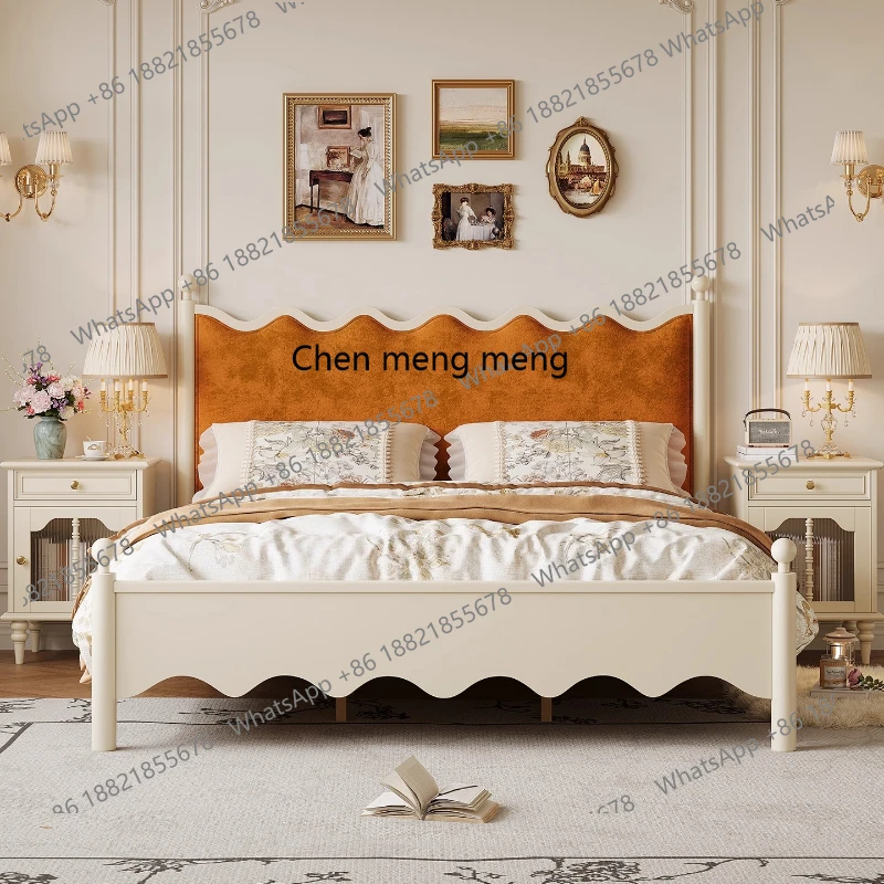 

American Style Bedroom White 1.8M Double French Cream Style Master Bedroom Cherry Wood Upholstered Bed