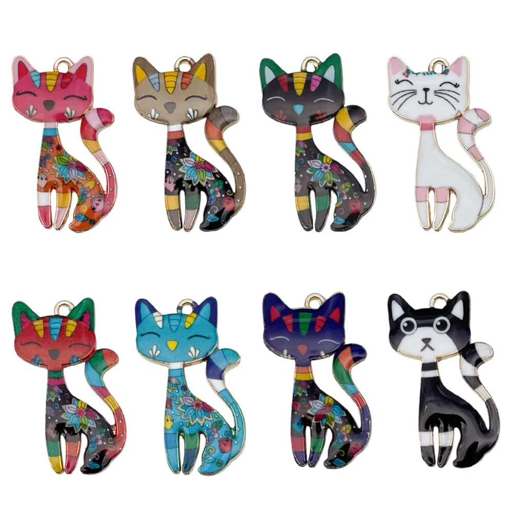10pcs/lot cute cat pendant alloy enamel animal Charm DIY accessories of necklace bracelet apparel Decoration Jewelry phone