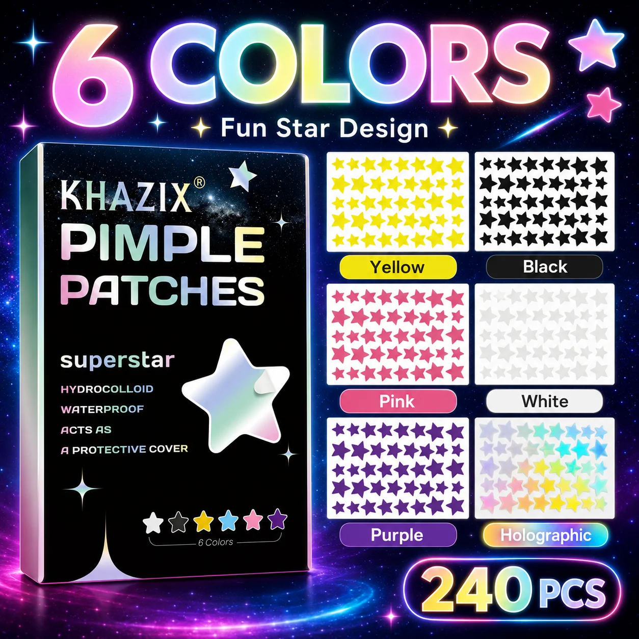 240PCS Star Pimple Patches For Face Hydrocolloid, Absorbing Cover, Tea Tree, Hydrocolloid Acne Patch, Cute Star Pimple Patch