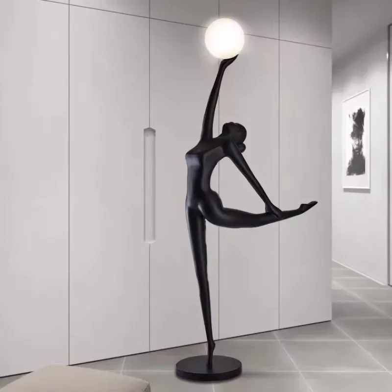 Modern Creative Portrait Art Sculpture Resin Floor Lamp Nordic Hotel Luxury Decoration Dancing Fiberglass Standing Lamp