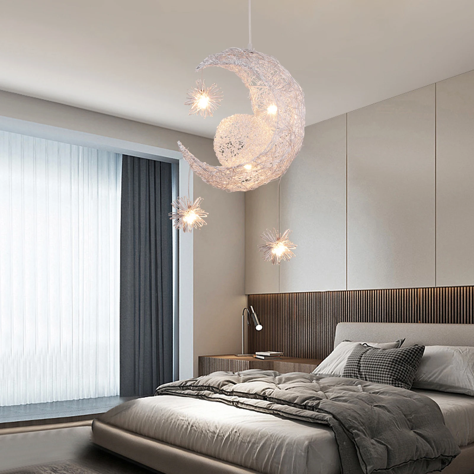 Modern Creative Pendant Light Moon Star Suspension Kids Bedroom Hanging Lamp Christmas Decorations For home Fixture Lighting LED