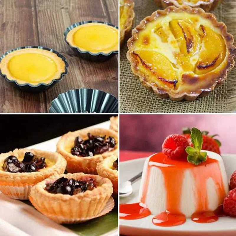 Egg Tart Molds Nonstick Carbon Steel Round Tart Quiche Pans Removable Bottom Pizza Baked Mould Bakeware Kitchen Tools