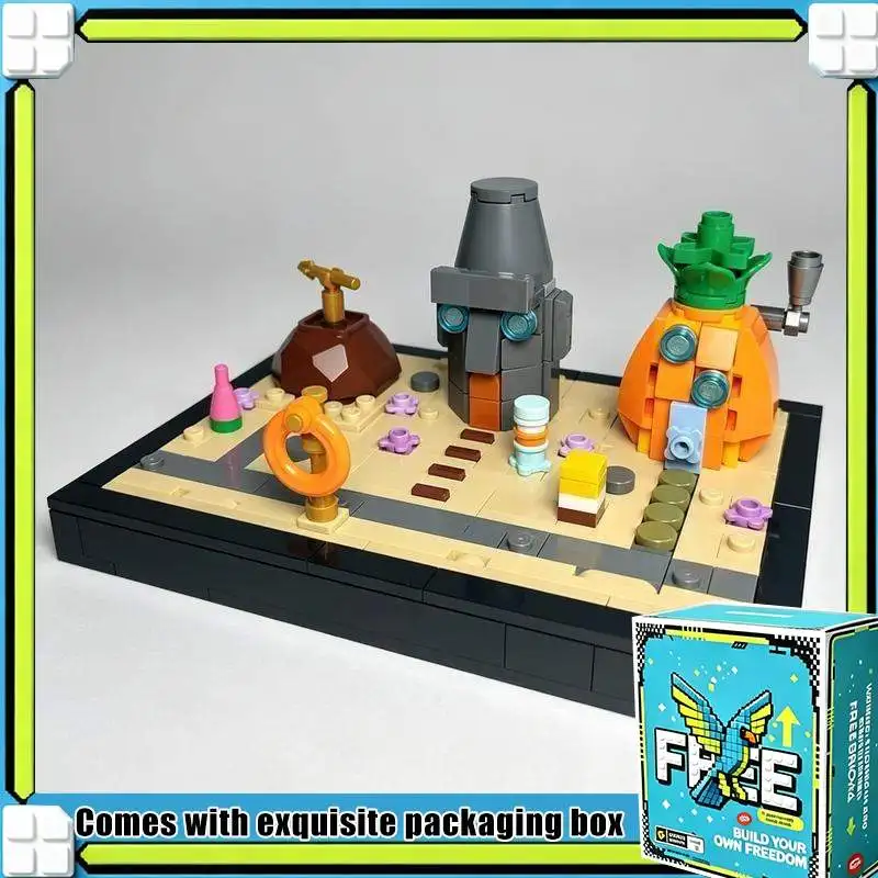 340PCS Underwater Pineapple Town Micro Scene MOC Building Blocks Model Custom Puzzle DIY Creative Display Decor Birthday Gift