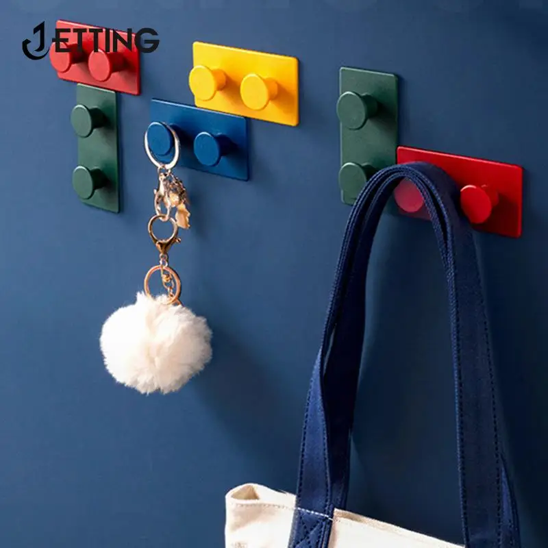 4pcs/set Home Hall Organization Door Back Decorative Hook Building Block Key Hooker Wall Coat Hook Modern Decoration