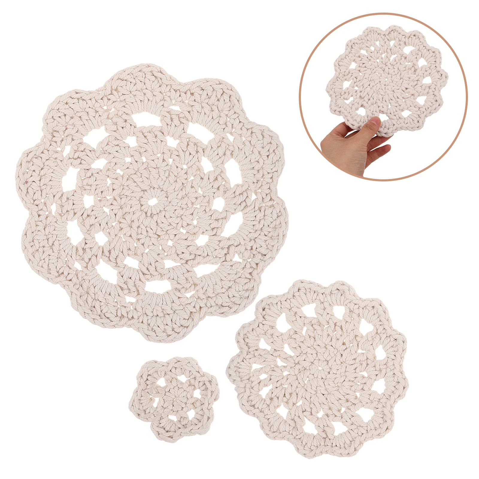 

3 Pcs Nordic Cotton Rope Coaster Coffee Table Heat Resistant Coasters Woven Decor for Drinks Insulation Pads