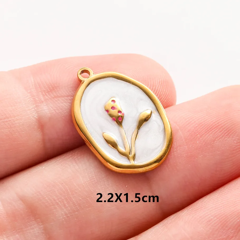 Echte Naturperlen, ovale, unregelmäßige Rosenblüten-Tulpen-Anhänger, bunte Emaille-Charms, Edelstahl-Charms für die Schmuckherstellung, Großhandel. – Detail 12