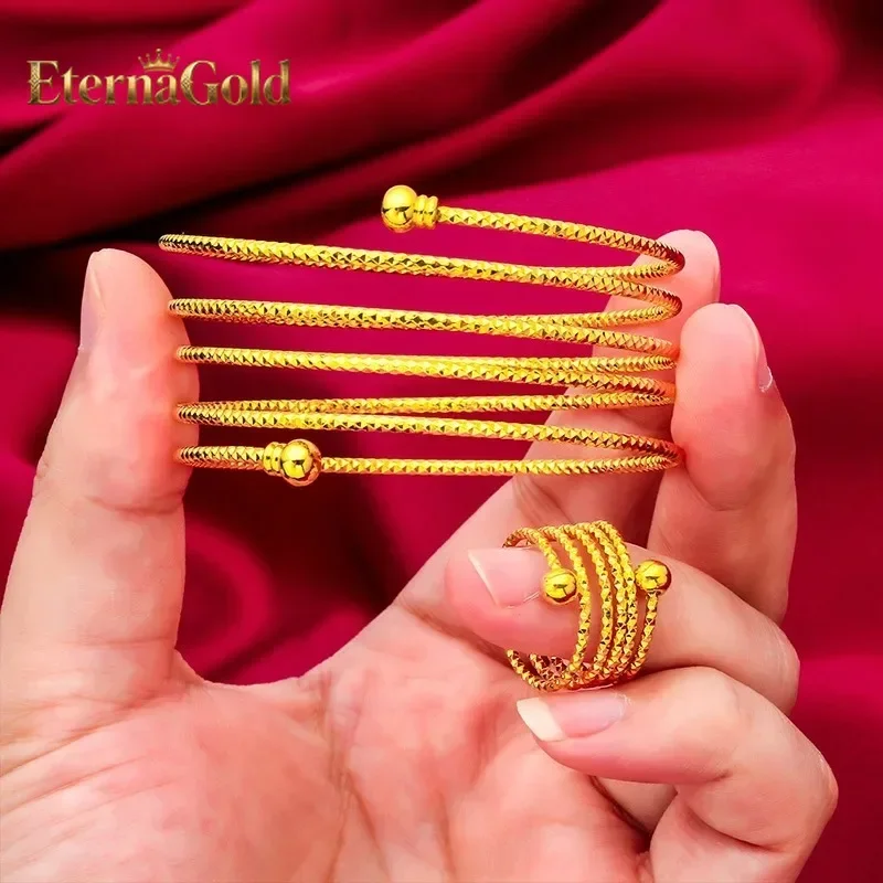 

EternaGold 24K Gold Beaded Bracelet & Ring Set | AU999 Pure Gold, round gold beads, shiny finish, elegant for daily wear