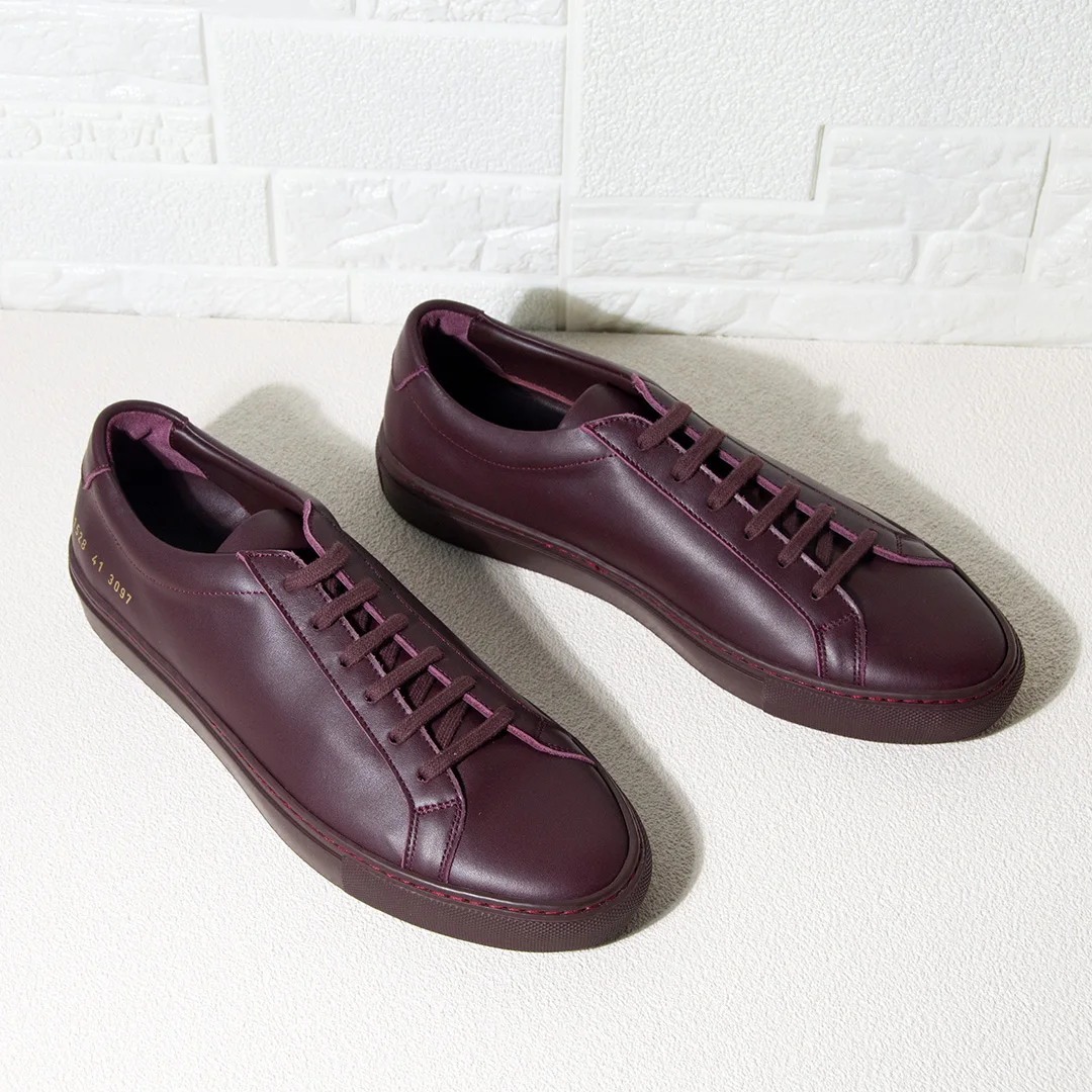 DONNAIN 2023 New Classic Luxury Burgundy Genuine Leather Handmade Casual Shoes Lace Up Flat Women Shoes Couple Sneakers Men