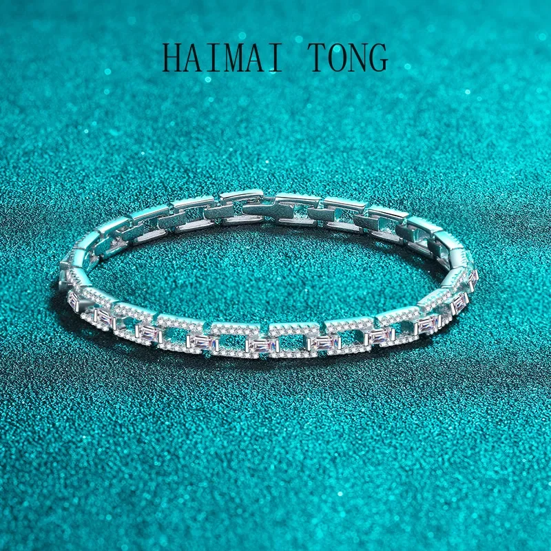

HAIMAITONG Bracelet Women Luxury Group Moissanite bracelet pt950 platinum bracelet