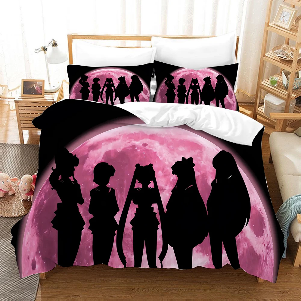 Sailors Moon Duvet Cover Set Cartoon Anime Tsukino Usagi Chibiusa Bedding Set Quilt Cover Pillowcase Twin Single Queen King Size