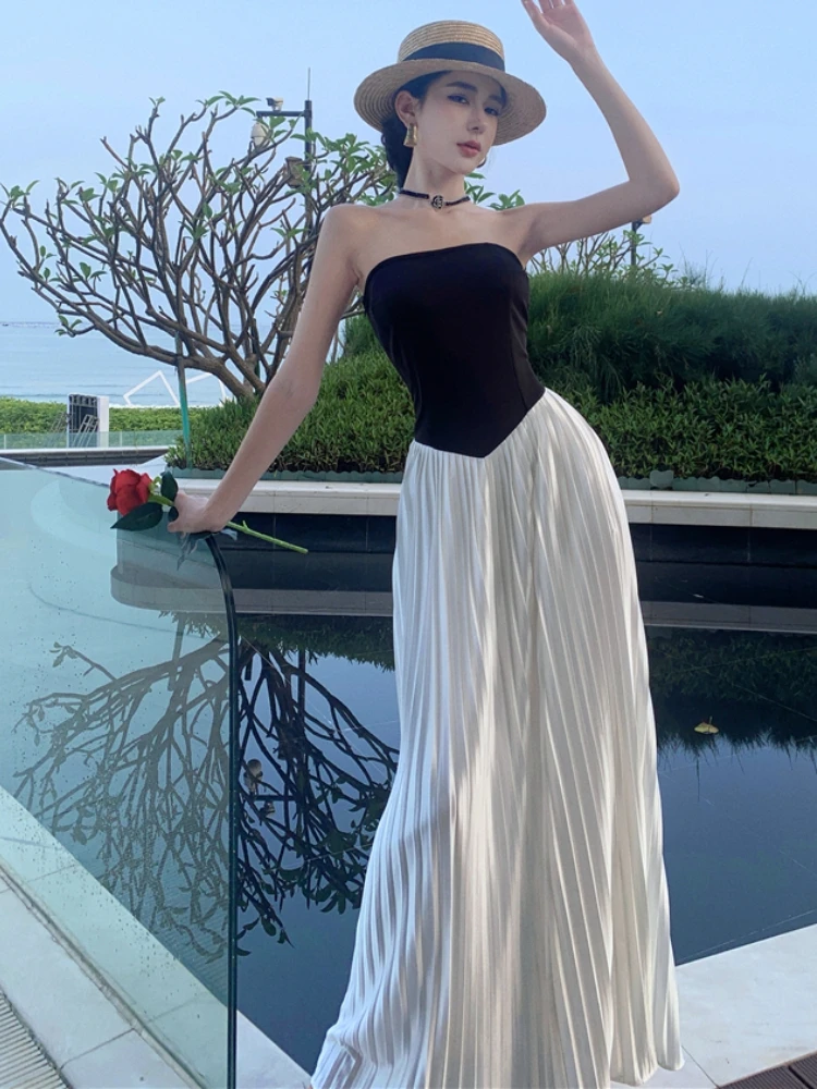 

Summer Spring 2025 New Women Elegant French Style Dress Chic Female Off Shoulder Vestidos Summer Casual Vacation Beach Robes