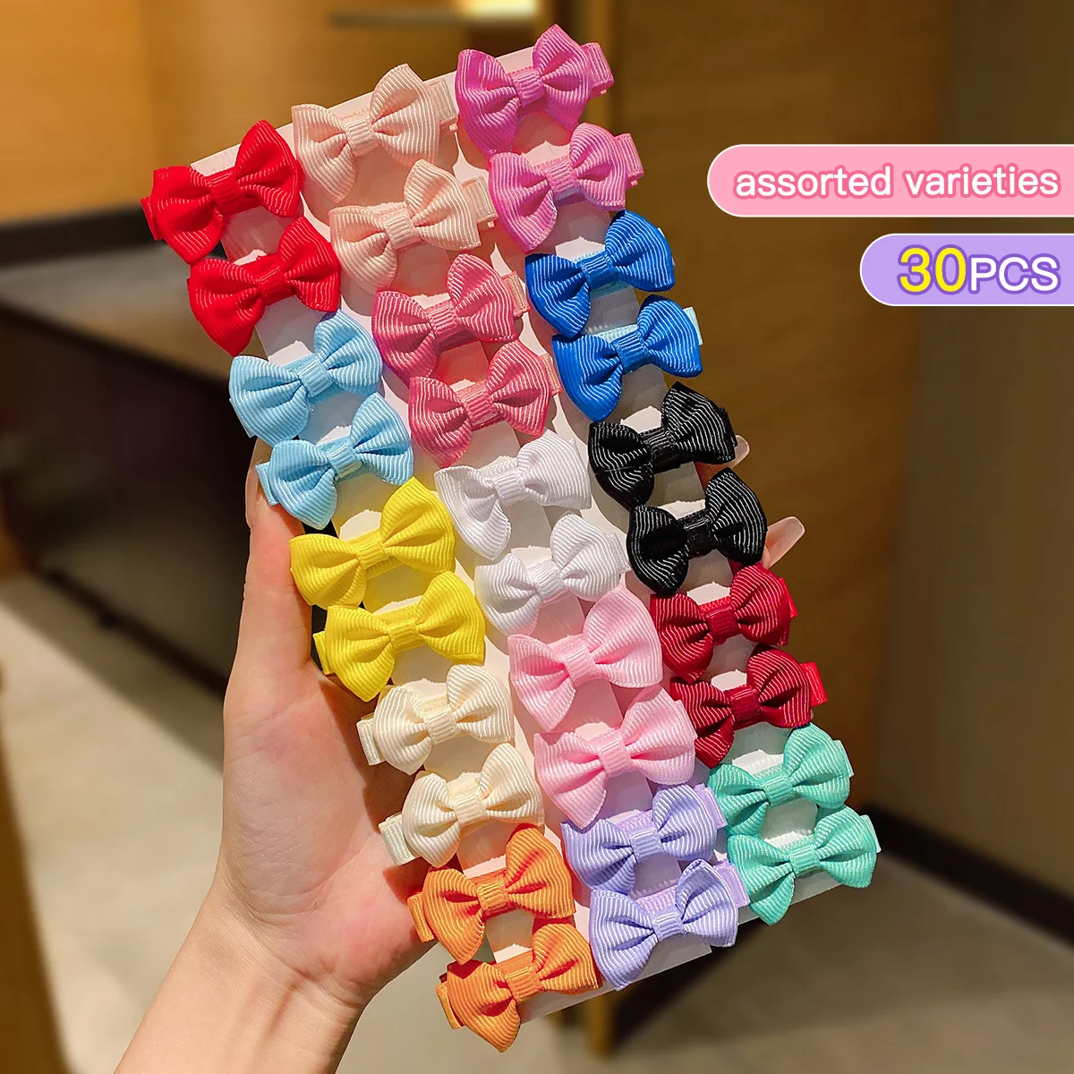 30 colored random bow fabric hair clips suitable for daily use as hair accessories