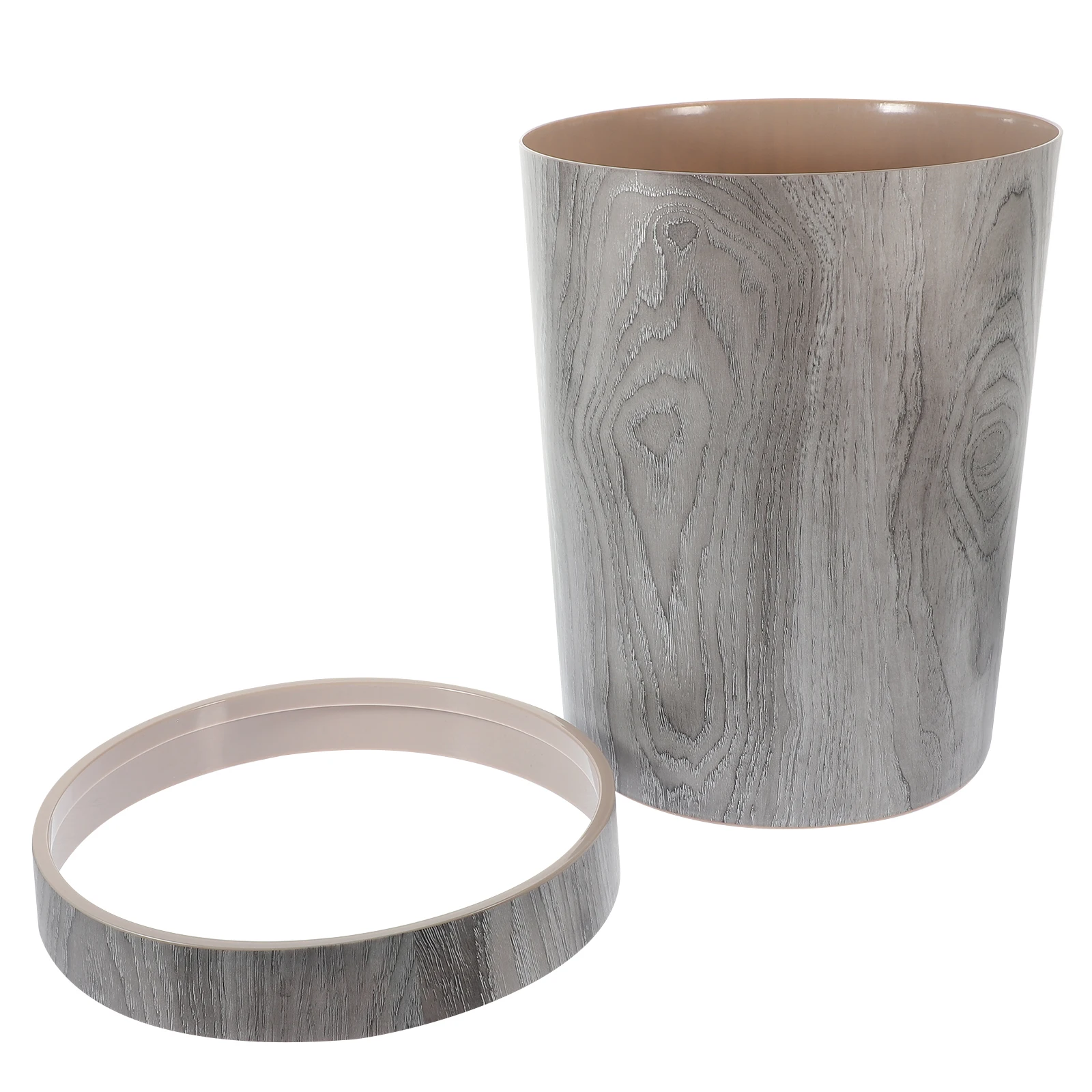 

Retro Wood Grain Trash Can Waste Basket Garbage Container Home Kitchen Bathroom Bedroom Office Reusable Wastebasket Household