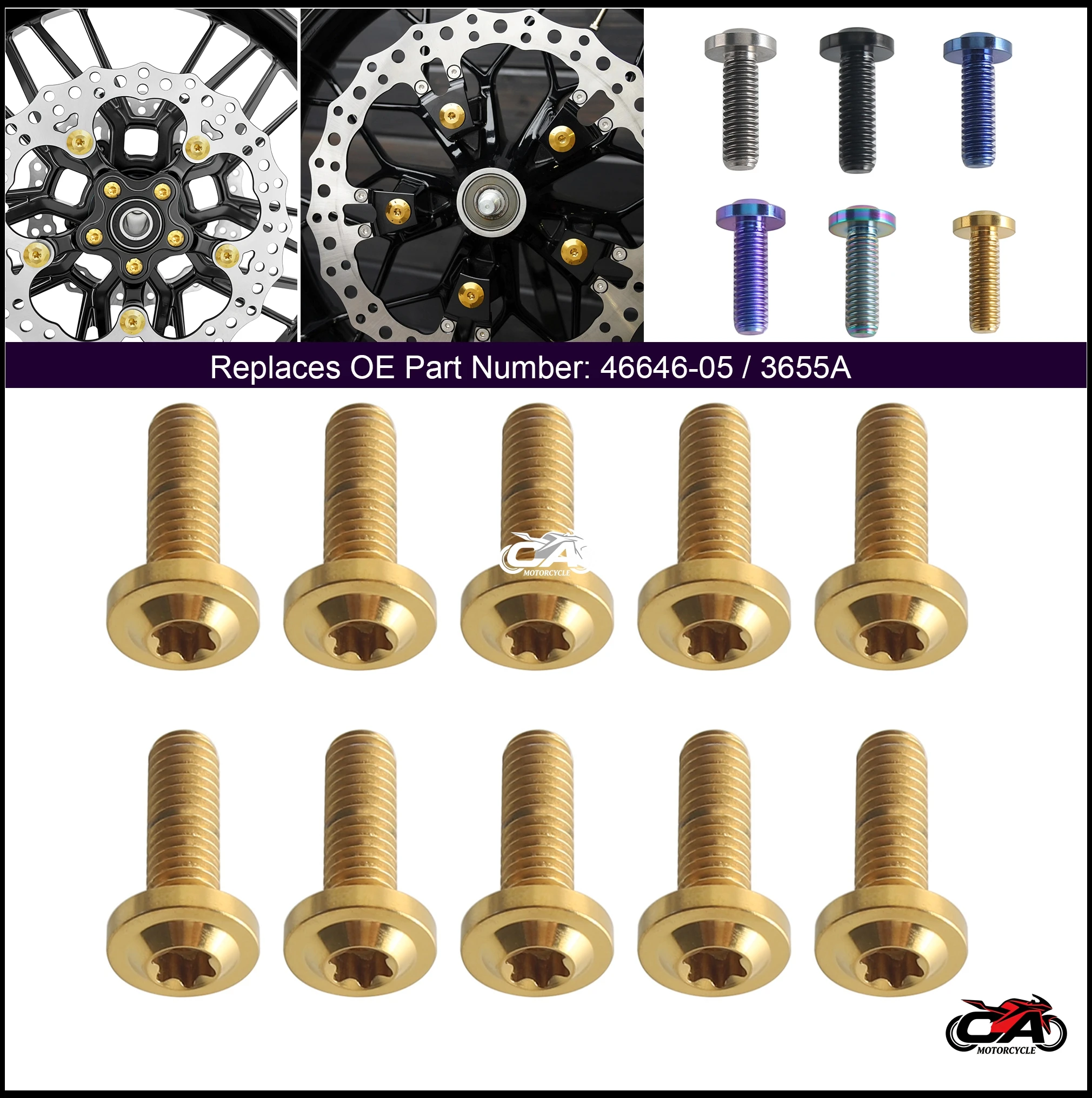 Motorcycle Disc Brake Titanium Screw 10PCS 5/16-18 x 1 inch Rotor Torx Bolts For Harley Touring Softail Dyna Sportster 1990-up