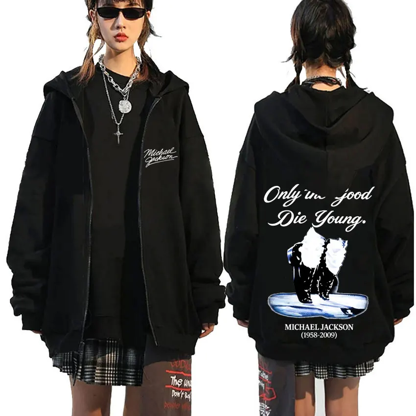 

Michael Jackson King of Pop Zipper Hoodie Men Women Vintage Gothic Rock Zip Up Jacket Men's Fleece Oversized Zip Up Sweatshirt