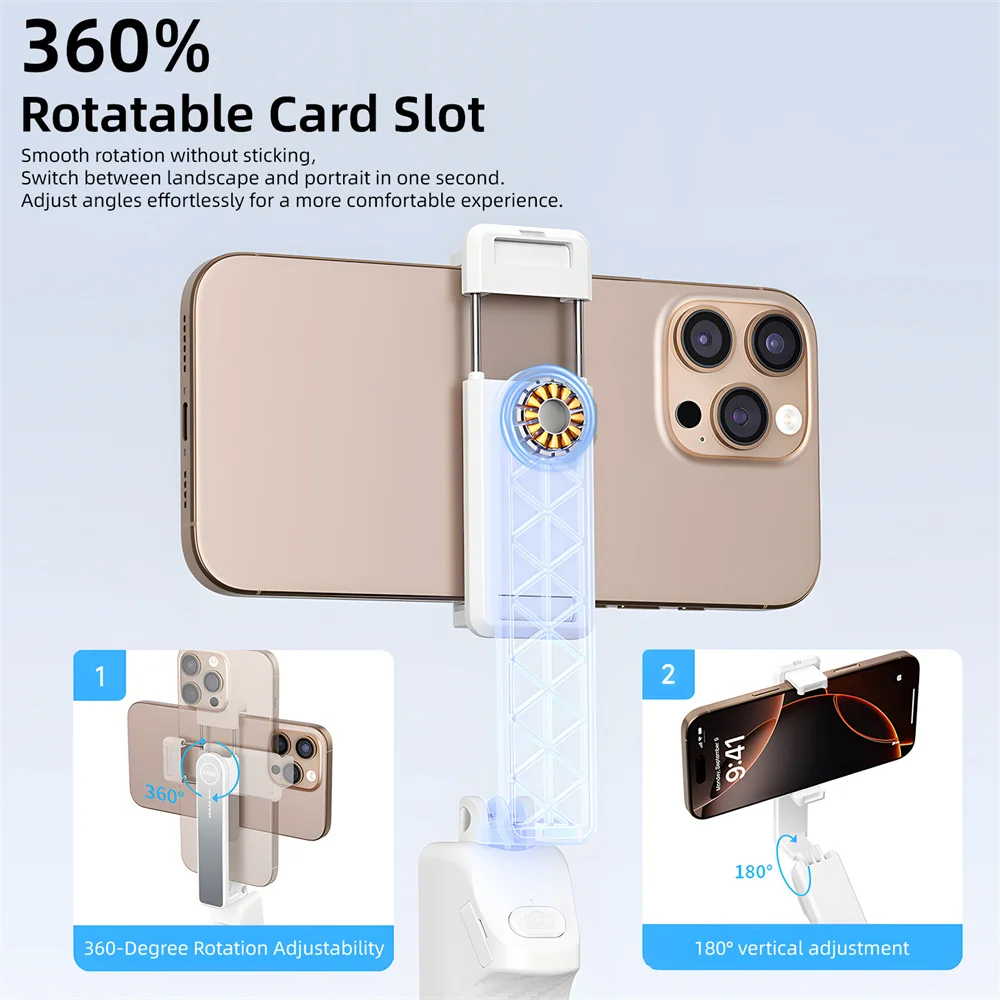 6-Section Selfie Stick Phone Holder w Mini Tripod Bluetooth Remote 360 Rotatable Aluminum Pole For iPhone Livestreaming Video