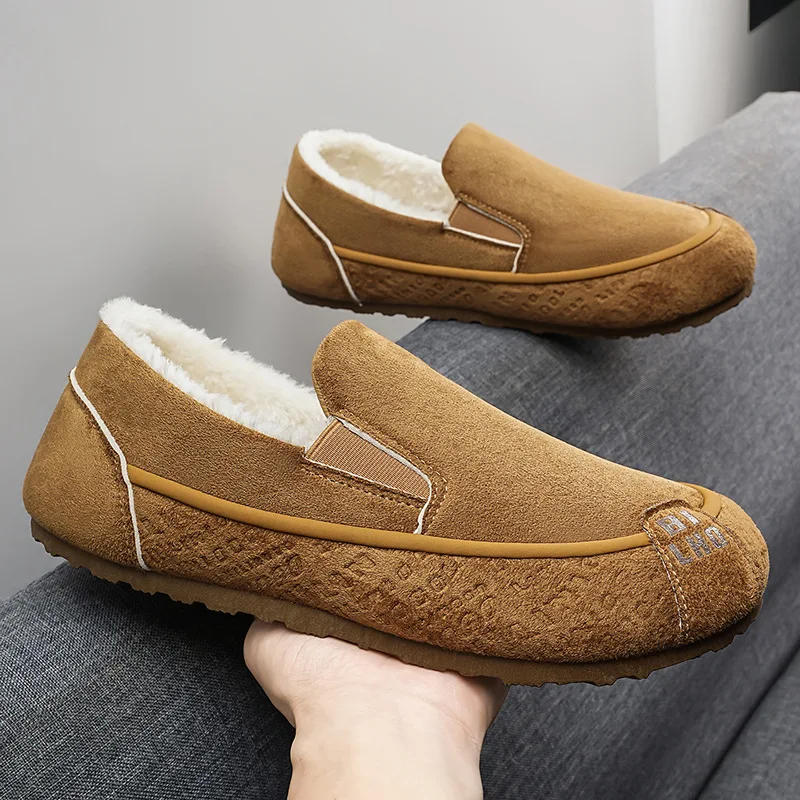 Winter Men's Velvet Loafers Thick Cotton Warm Casual Shoes 2026 New Style Comfortable Slip-On