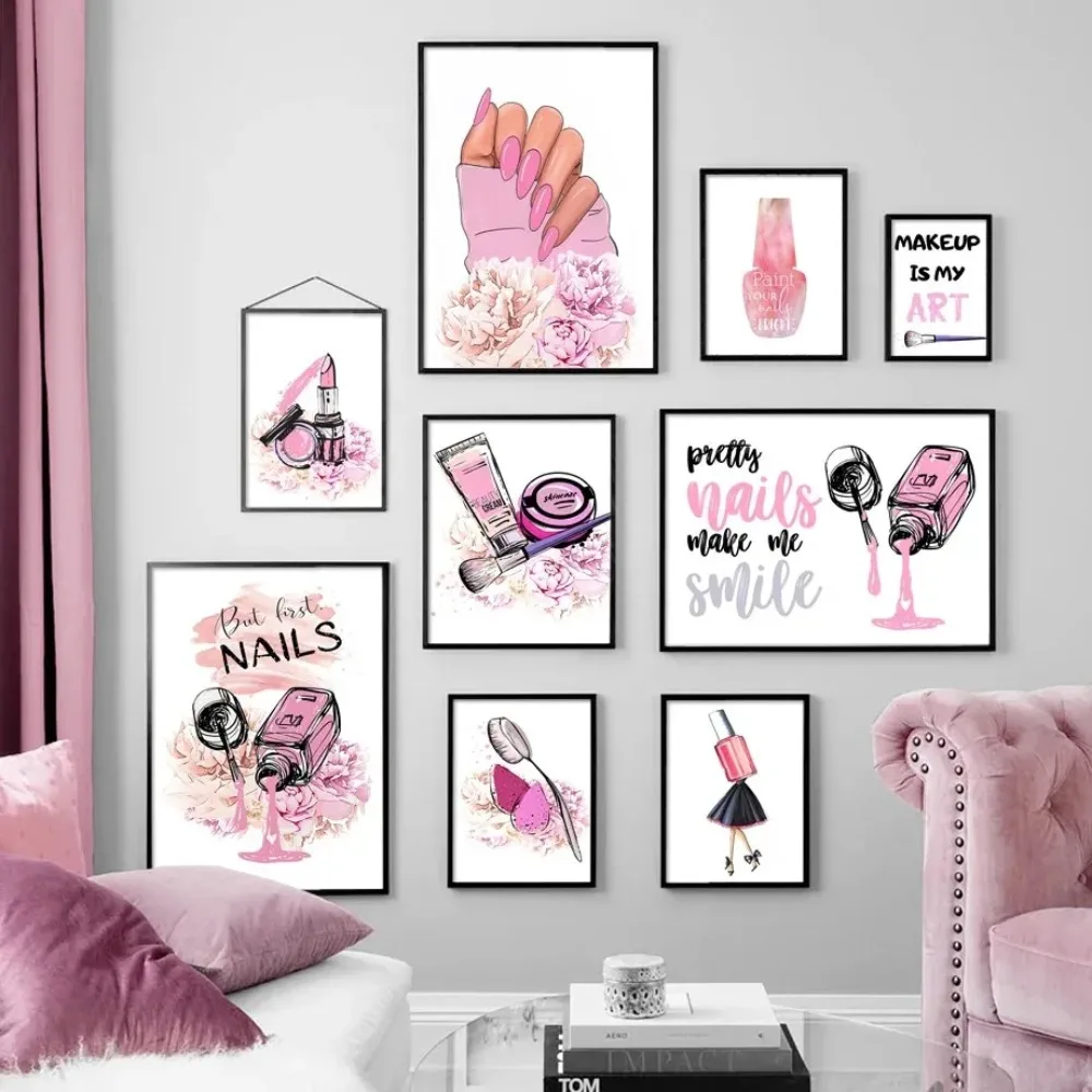 Trendy Beauty Nail Salon Luxury Lipstick Nordic Poster Wall Art Print Canvas Painting Studio Spa Decor Pictures for Living Ro