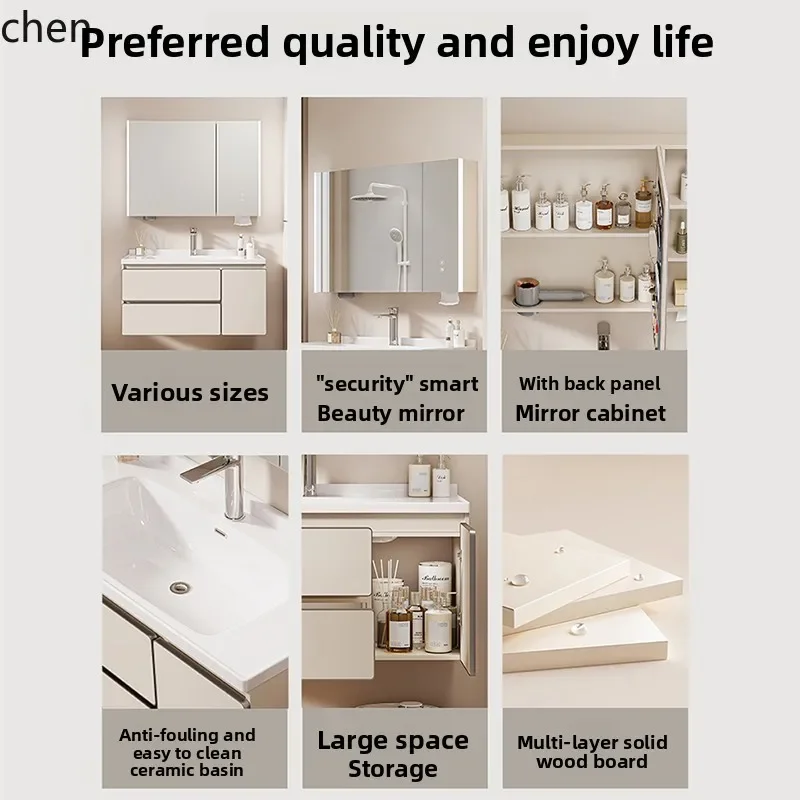 DSA Aluminum Alloy Edge-Bonded Bathroom Cabinet with Ceramic Integrated Basin Washbasin Cabinet Combination Basin Bathroom Sink