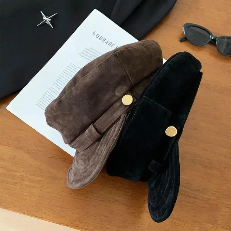 الجلد المدبوغ قبعة قبعة الرجعية النمط البريطاني المثمن تصميم الرسام قبعة للنساء الخريف الشتاء قبعة 55-59 سنتيمتر محيط الرأس #3