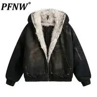Pfnw Menswear Thickened Denim Quilted Padded Jackets Autumn Winter Trend Oversized Fur