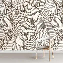 Papel de parede removível tropical. Papel de parede do esboço das folhas de banana. Papel de parede moderno, papel de parede não tecido