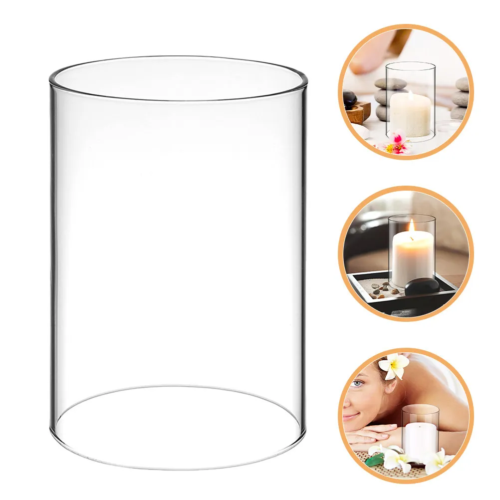 3Pcs Windproof Glass Sleeves Transparent Cylinder Covers for Taper Pillar Candles Various Sizes Home Use