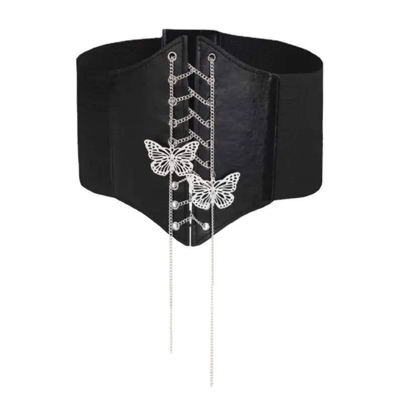 Butterfly Chain Corset Belt for Women Pu Leather Female Corset Gothic Slimming Wide Belts Elastic Belt Harness Accessories Belt