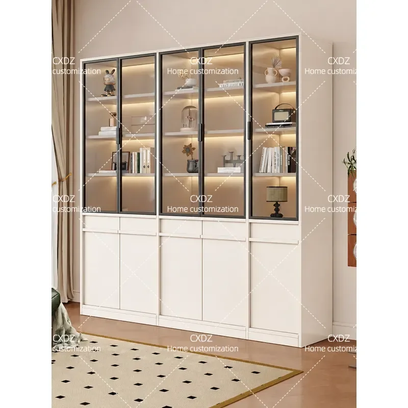 Skeleton Door Bookshelf Display Cabinet Large Capacity Storage Locker for Living Room Bedroom Wall Mounted Shelf Combination