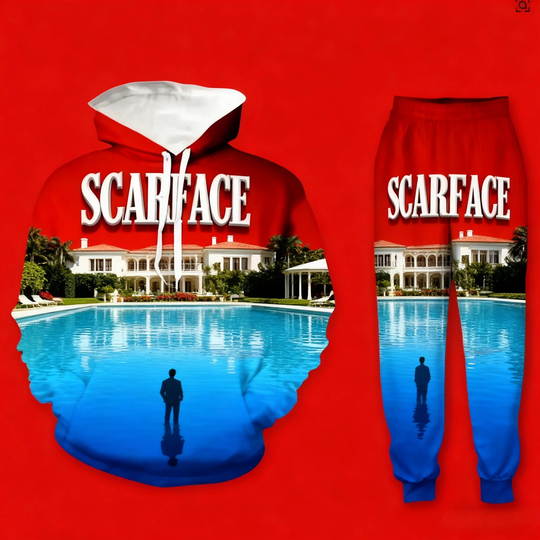 

Толстовка с капюшоном из фильма со шрамом, мужские толстовки и брюки, комплекты из 2 предметов, женский пуловер с 3D принтом, спортивный костюм, повседневная толстовка для пар, костюм для бега