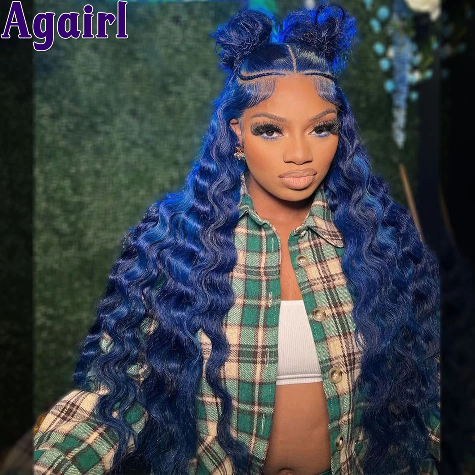 13x6 Wig rambut manusia gelombang dalam longgar biru laut gelap 200% Wig siap pakai 13x4 Wig Frontal renda prepked 6X4 Wig renda penutup