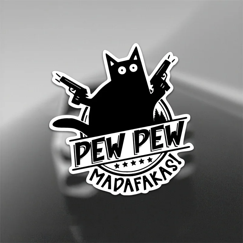 Pegatina de vinilo impermeable y divertida para coche con diseño de gato 'Pew Pew Madafakas' para parachoques, ventana y accesorios de coche