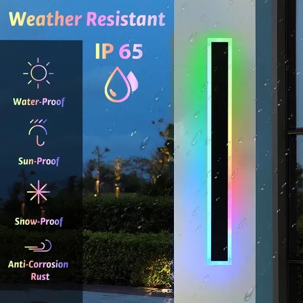 

2 комплекта длинных уличных светодиодных RGB-светильников для стен, 5,1 дюйма шириной, черные, с регулировкой яркости