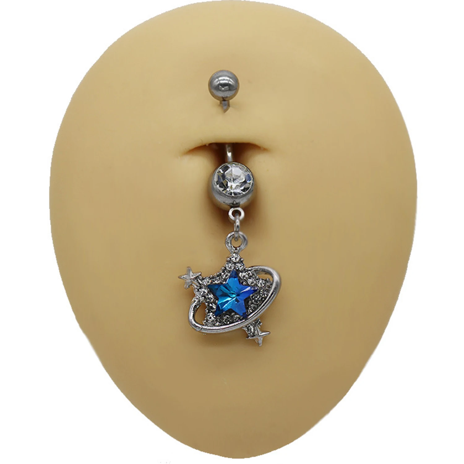 Dream Blue Star Dangle Navel Ring Butterfly Moon Belly Button Ring Big CZ Punk Navel Piercing Ombligo Body Jewelry