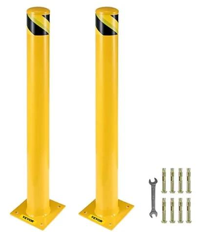 Safety Bollard, 2 Pack 42 Inch Height Bollard Post, 4.5 Inch Diameter, Yellow Safety Steel Bollard Post with 8 Anchor Bolts