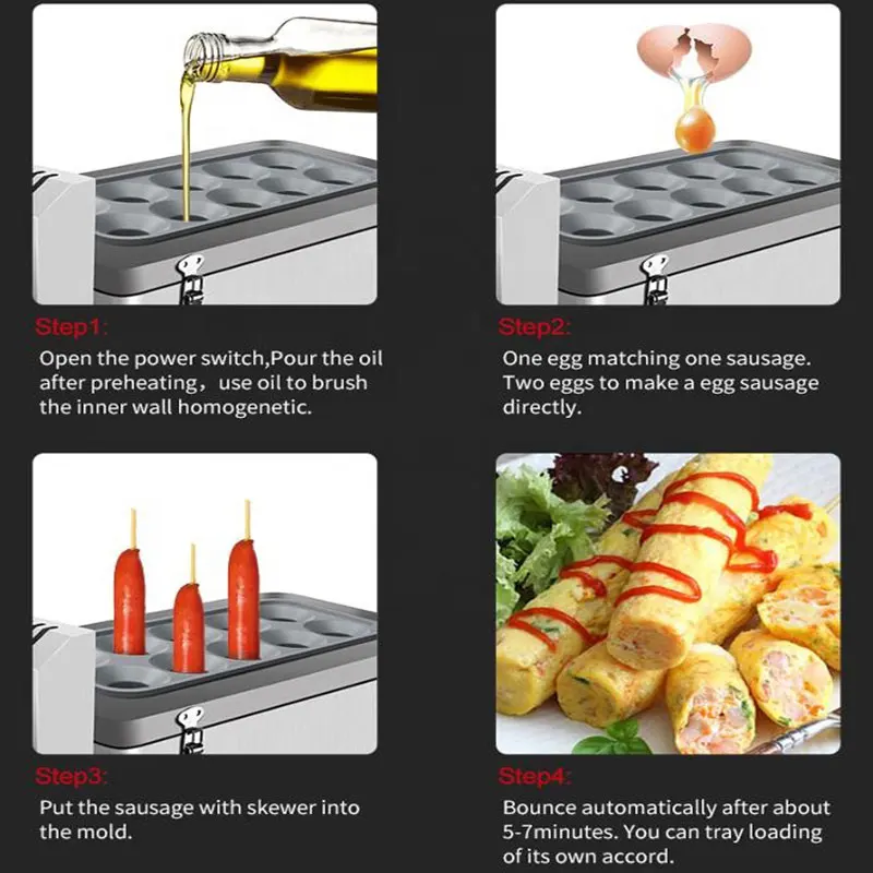 Máquina comercial de salsicha para ovos de café da manhã tipo gás, máquina comercial para grelhar cachorro-quente