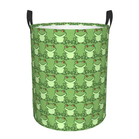 사용자 정의 귀여운 재미 있은 녹색 개구리 세탁 바구니 접이식 대용량 의류 보관함 아기 바구니