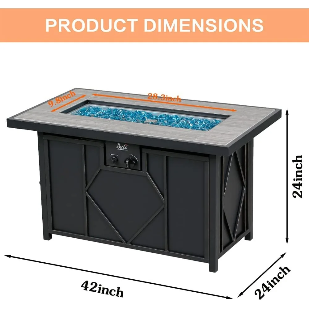 OUTDOORS Fire Pit Table Propane Gas Firepit Rectangular Fire Table 42In 60,000 Outside Patio Backyard Deck Balcony