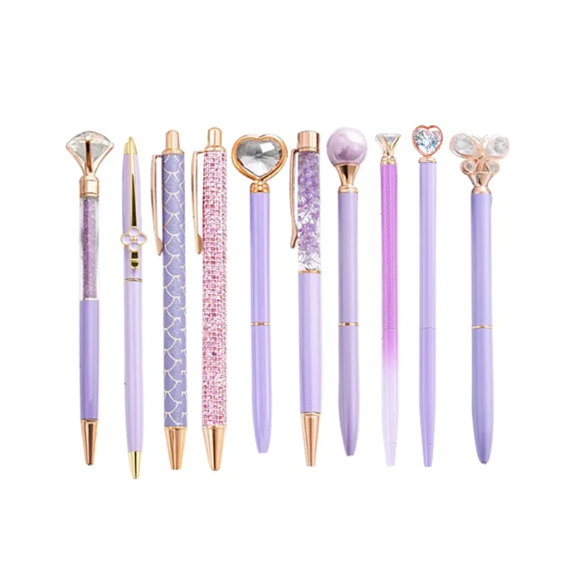 Imagem -02 - Pen Conjunto Diamante Caneta Esferográfica Caneta Metal Escritório Estudante Gravura de Luxo Nome Presente Pen Conjunto Logotipo Personalizado Caneta de Luxo 10 Pcs